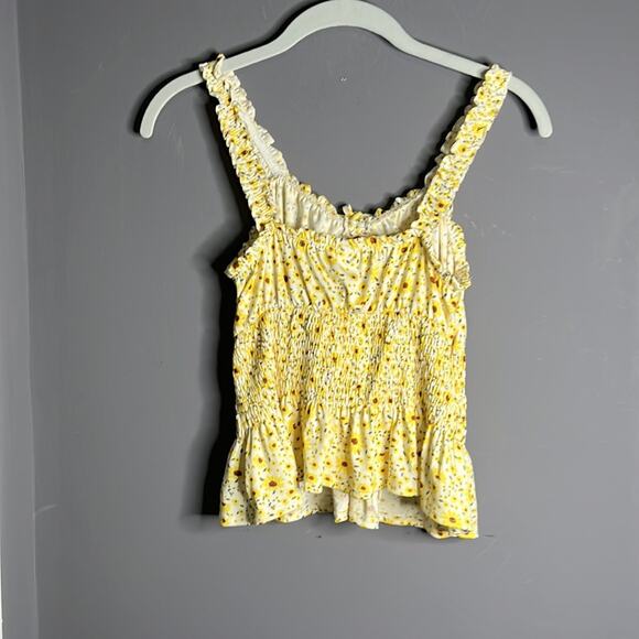 Derek Heart Yellow Sunflower Print Smocked Crop Top Size Medium - Picture 6 of 8